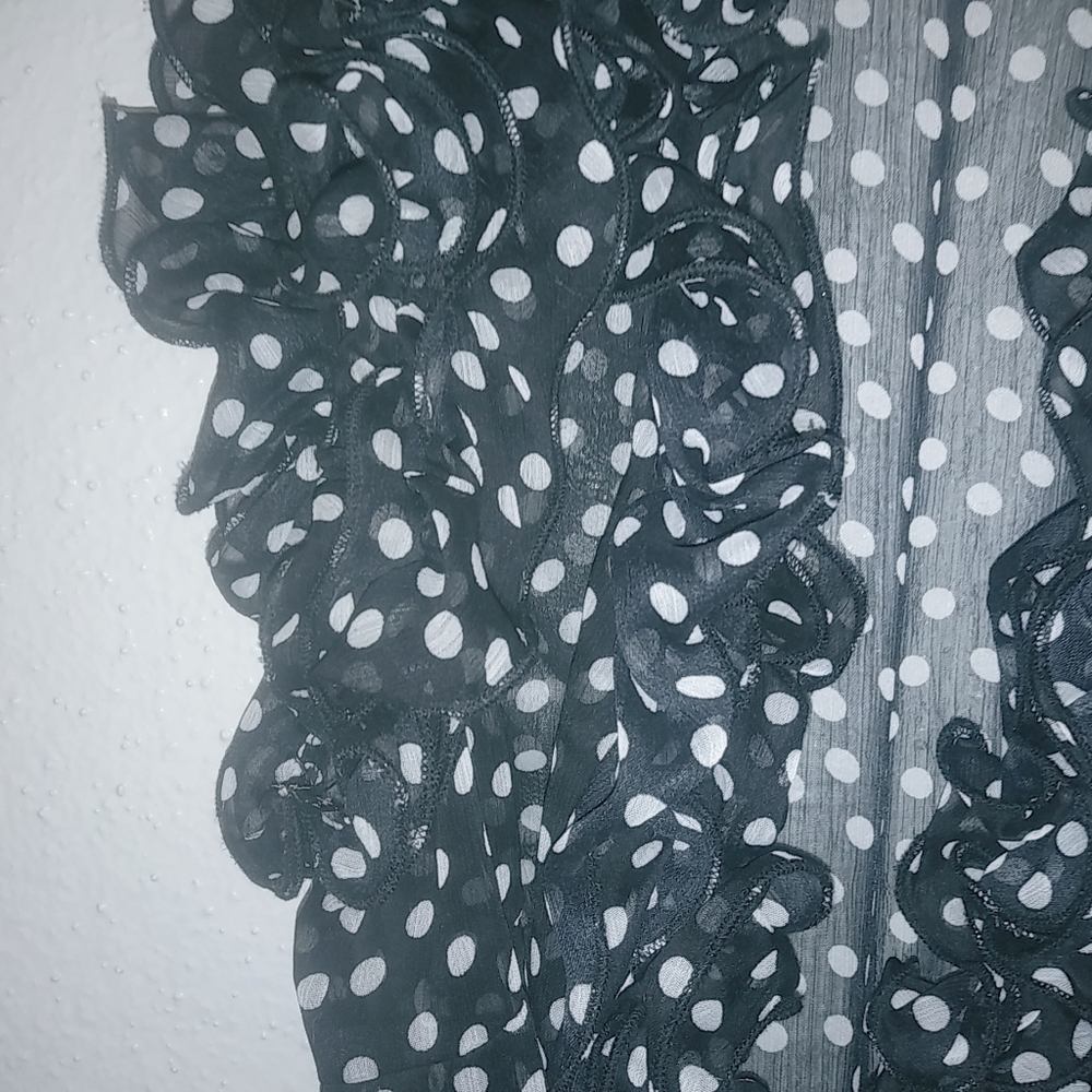 XXI M Sleeveless Black White Frilly Polka Dot Wrap Top Long Sash Top - Picture 4 of 7